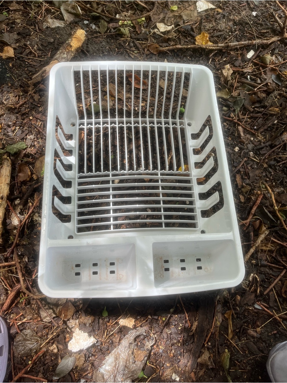 White Plastic Dish Drying Rack with Utensil Holder